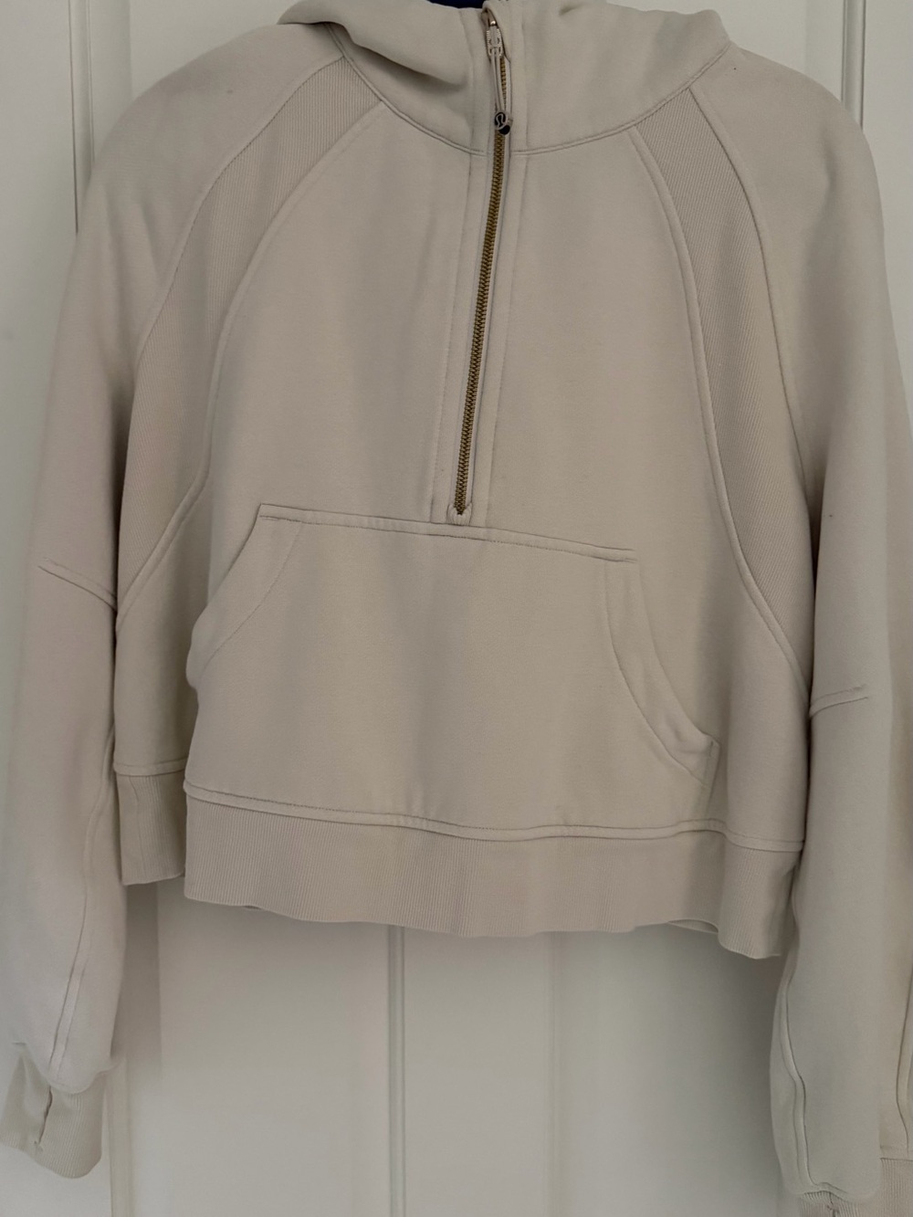 Lululemon Cream Half Zip Hoodie Pullover Kangaroo Pocket